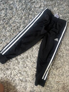 adidas Black Jogger Pants with White Side Stripes - Kids